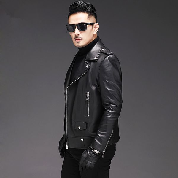 

genuine leather jacket autumn jacket men clothes 2019 sheepskin coat men streetwear bomber plus size erkek mont 19-2101, Black