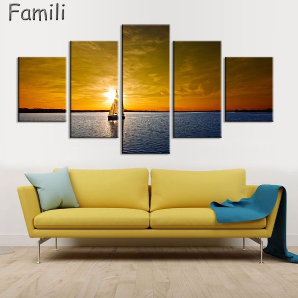 

5 панели без рамы парусная лодка холст картины, плакаты и принты пейзаж wall art home decor для гостиной home decor