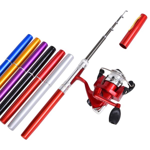 

outdoor mini pen shape fishing rod+reel+fishing line set camping travel telescopic pocket spinning fishing rod set