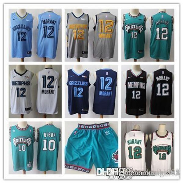 

mens memphis grizzlies 50 bryant reeves 10 mike bibby 12 ja morant basketball shorts basketball jersey gray green city edition, Black;red