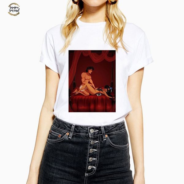 

урожай aladdin жасмин романтический v neck night футболка хлопок o шеи печать повседневный короткий рукав harajuku женская футболка плюс раз, White