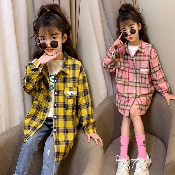 

girls plaid 2020 little girl foreign style middle and big children fashionable autumn shirt shirt children's top, White;black