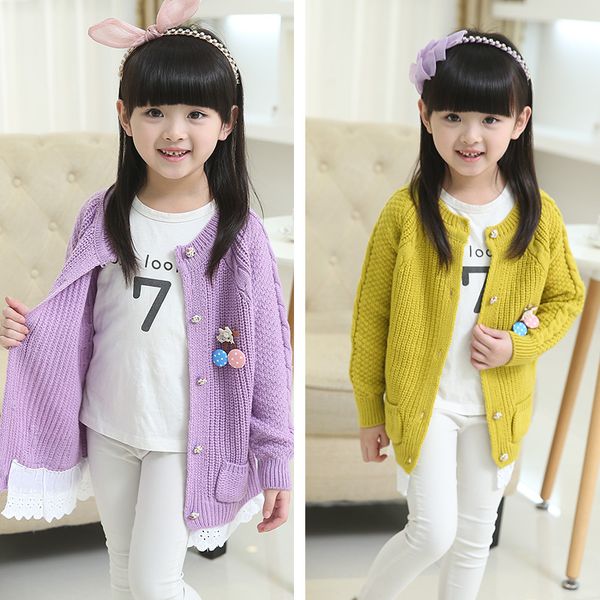 

size 100~160 kids winter knit sweater cardigan baby kids cardigan for girls cardigans yellow purple teenager, Blue