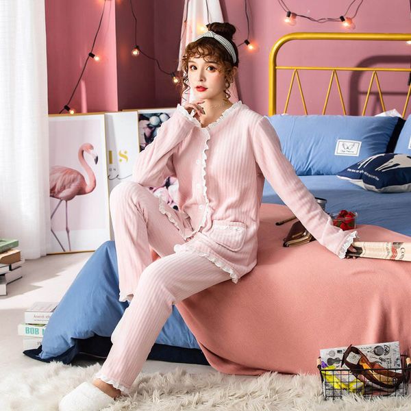 

2019 winter new ladies flannel pajamas set solid color sweet pink sleepwear 2pcs set women comfort thick female winter homewear, Black;red