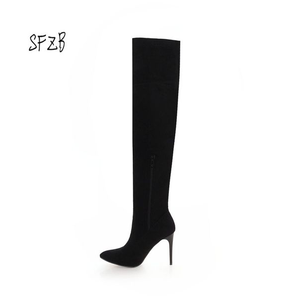 

sfzb women over the knee high boots platform women winter shoes super thin high heel shoes woman boots big size 34-43, Black