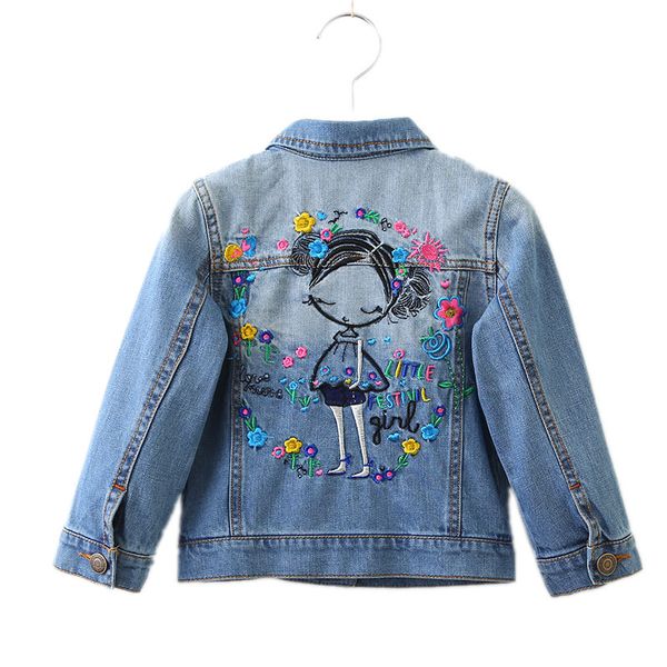 

girls denim jackets new spring kids clothes long sleeve children outwear cartoon girl embroidery toddlergirls jeans outwear, Blue;gray