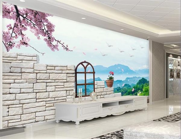 

оптовая hd шелковый обои свежий 3d открытый поле ink пейзаж wall home decor 3d обои