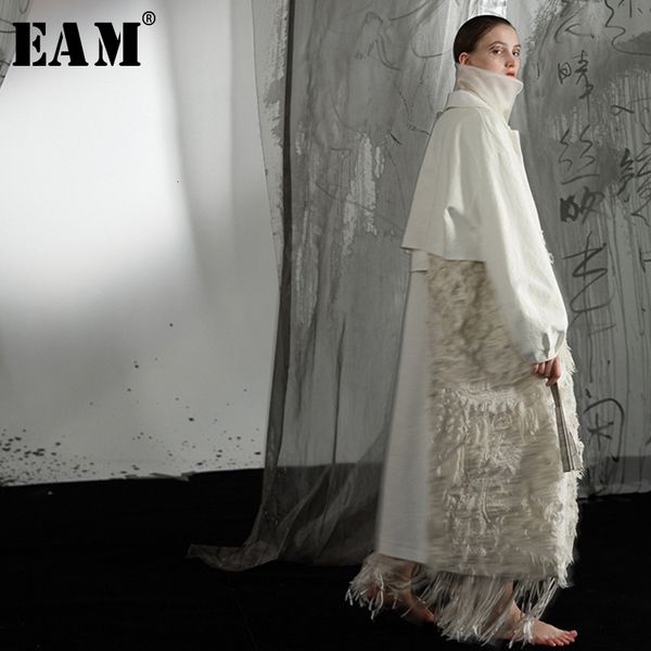 

eam] loose fit white tassels big size long jacket new lapel long sleeve women coat fashion tide autumn winter 2019 1d422, Black;brown