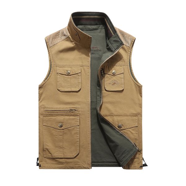 

autumn vest men double sides wear casual cotton sleeveless jacket men mid-aged multi-pockets plus size waistcoat, Black;white