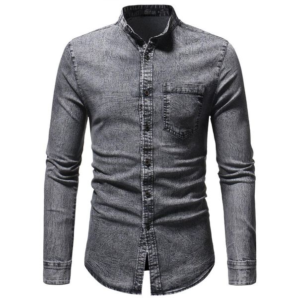 

2019 мужская мода повседневная джинсовая рубашка с длинными рукавами slim fit мужской социальный бизнес платье рубашка бренд мужская одежда, White;black