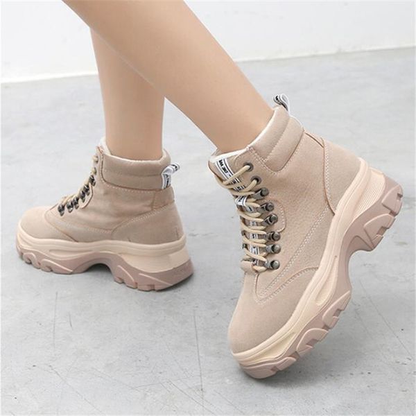 

agutzm new thick bottom snow lace up martin woman platform ankle military warm fur winter women boots a370 mx200508, Black