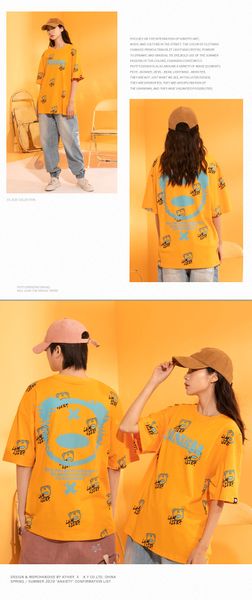 

summer men's fashion panda letter print oversize crew neck loose short sleeve ins lovers t-shirt half sleeve, White;black