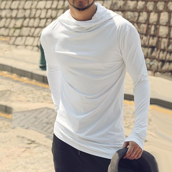 

men's running t shirt long sleeve hooded cotton breathable basketball sports t-shirt fitness sportswear clothing, Black;blue