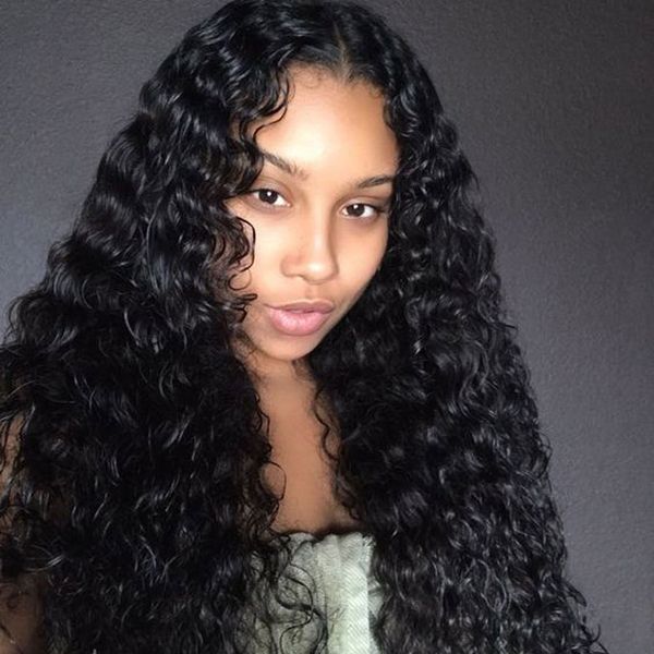 

360 полного волоса кружева человеческих париков глубокой волны 10a девственных волосы кудрявого человек парик шнурок 360 фронтальной парик п, Black