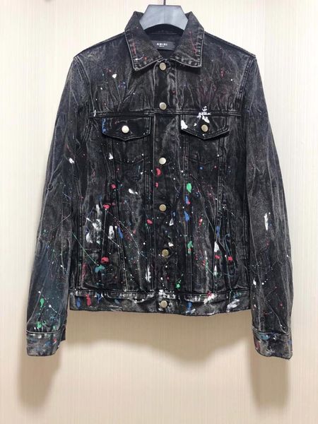 

2020 winter new mens designer splashing ink demin jacket ~ new fashion designer demin jacket for men, Black;brown
