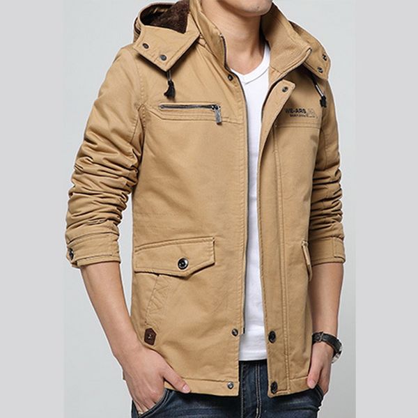 

shujin clearance sale men winter warm jacket thermal thick men's solid color warm hooded parkas coats windproof parka coat, Tan;black