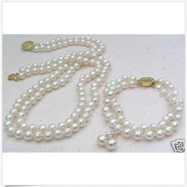 

perfect set of double strands 8-9mm akoya white pearl necklace bracelet earring, Silver