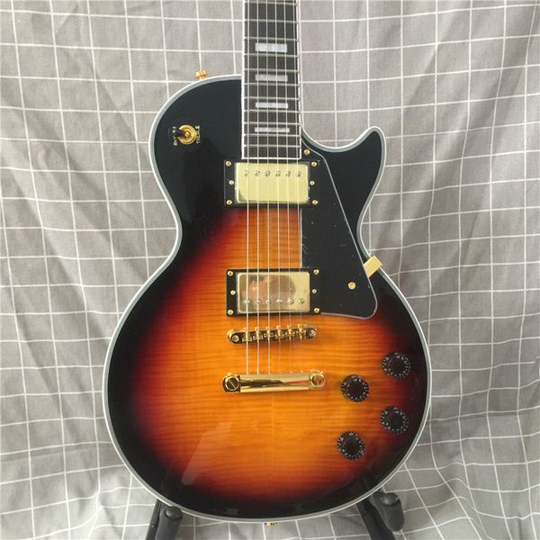 

factory custom sunset body electric guitar with black pickguard,rosewood fretboard,gold hardware,offer customized