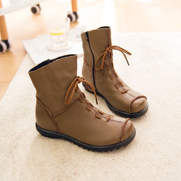 

padded boots zipper shoes booties ladies winter footwear low heels booties boots-women round toe cotton genuine mid calf, Black