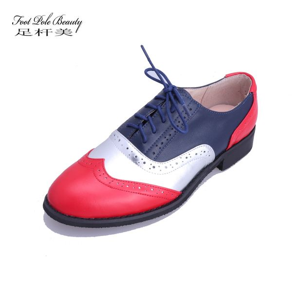 

fashion vintage handmade shoes , brockden oxford shoes for women color matching genuine leather plus size single shoes 20 color, Black