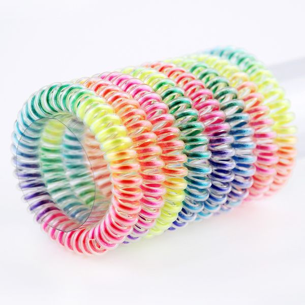 

10pcs elastic hair bands rainbow rubber band headwear hair rope spiral shape ties