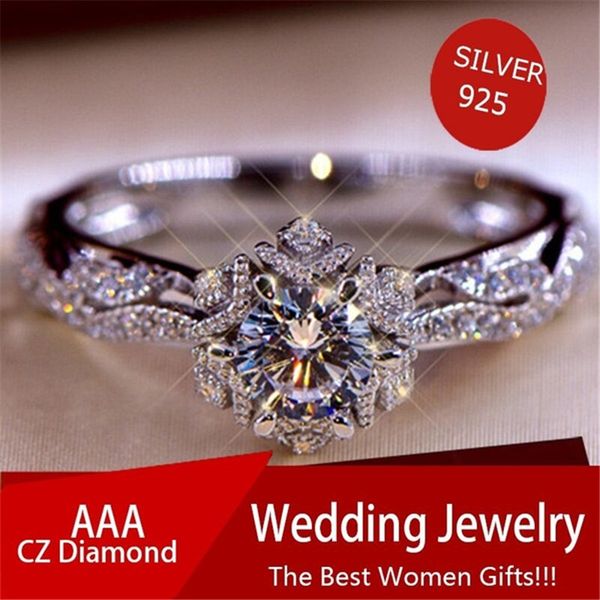 

blaike exquisite 925 sterling silver filled rings for women classic round cut zircon wedding engagement ring jewelry gifts, Slivery;golden