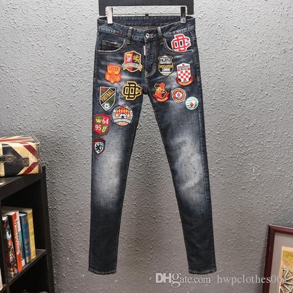 

new mens designer jeans purple brand jeans slim fit motorcycle biker denim for men fashion designer hip hop mens joggers, Blue