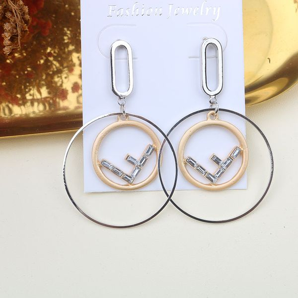

s925 silver needle south korea dongdaemun new exaggerated earrings small circle letters crystal shiny female earrings earrings, Golden;silver
