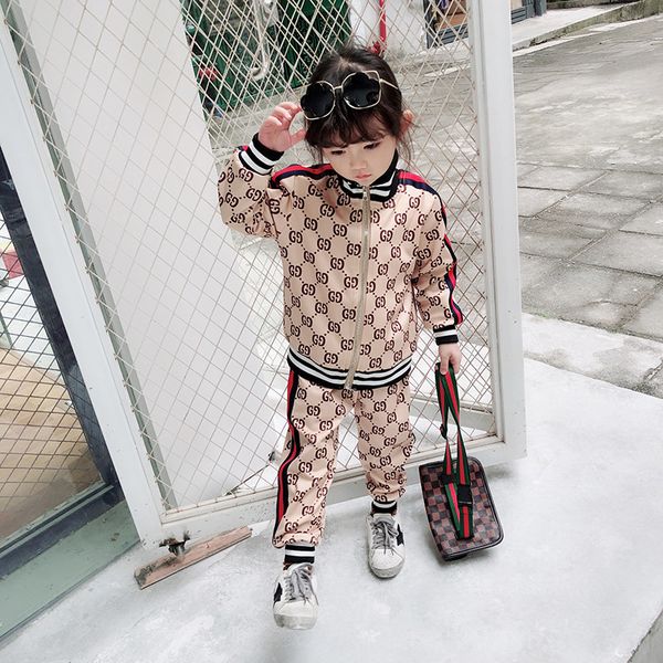 

детские дизайнерские комплекты одежды 2019 новые роскошные спортивные костюмы с принтом мода жакеты письмо + бегунов повседневный спортивный, White