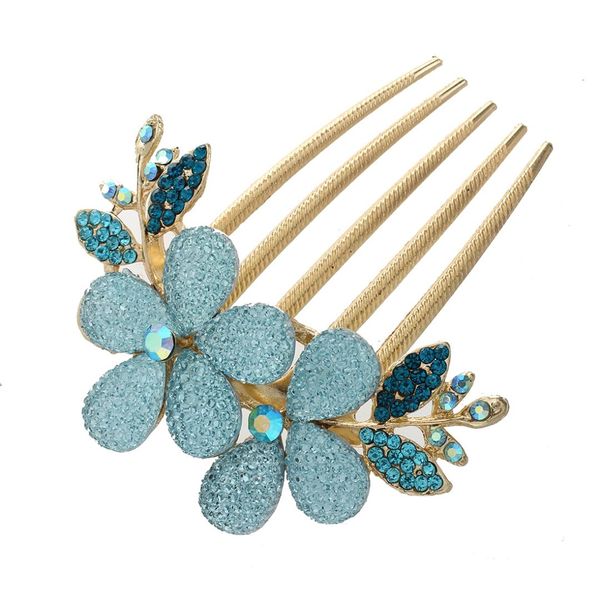 

womens floral design alloy rhinestone crystal hair clip comb (blue