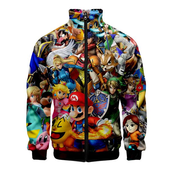 

super smash bros. ultimate women hoodies zipper hoodies pullover long sleeves stand collar harajuku 3d print hoody, Black