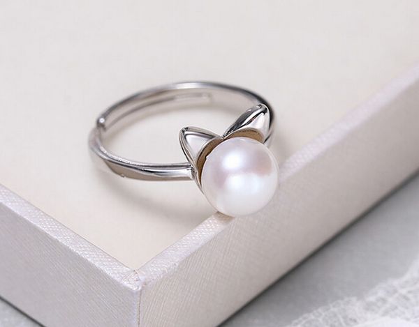 

430 adorable cat 7-8mm design full of strong fresh pearl ring, Slivery;golden