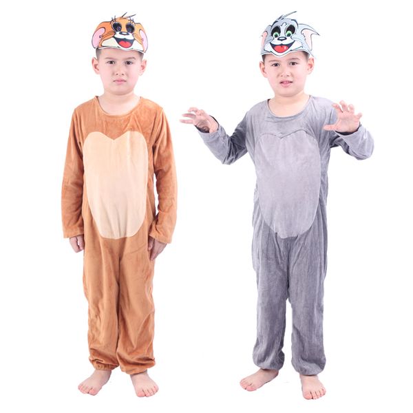 

kids tom cat and jerry mouse costume halloween cosplay costumes animal jumpsuit carnival party, Black;red