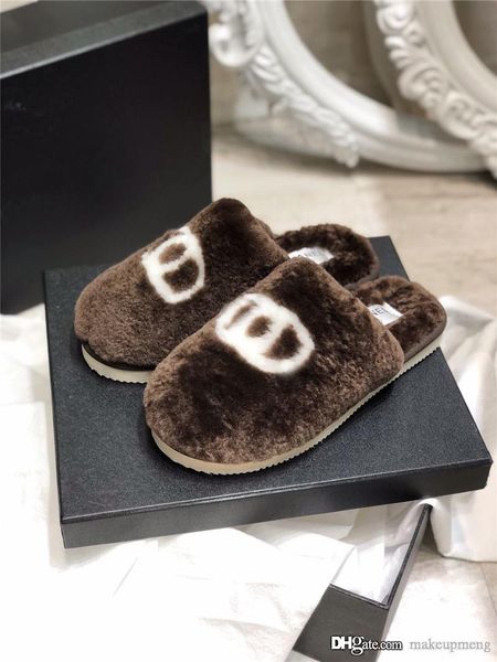 

chan19ss women slippers fur sandals wool boots autumn outdoor rome winter snow warm slippers brown with original box, Blue;gray