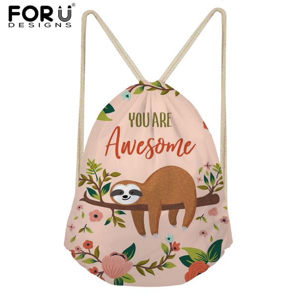

forudesigns school girls small drawstring bag cute cartoon animal sloth print women's mochila storage bags cinch shoulder bags