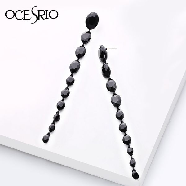 

ocesrio long crystal black earrings with stones dangling earrings for women hanging waterdrop statement women's jewelry ers-m60, Silver
