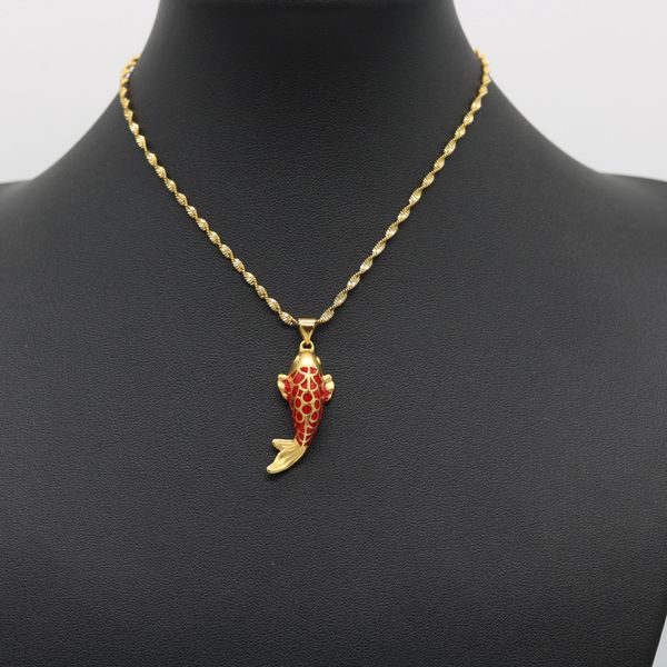 Red Paint Brillant Lovely Fish Pendant Chain 18K Yellow Gold Filled Womens Girls Pendant Necklace Charm Gift