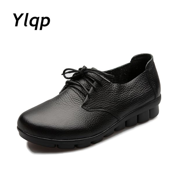 

2019 autumn new fashion genuine leather flat shoes women non-slip shoes solid black brown soft mom office work pregnant