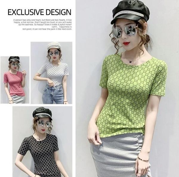 

the new summer designer popular print short sleeve t-shirt web celebrity luxury short sleeve t-shirt lady's tight clothes, White