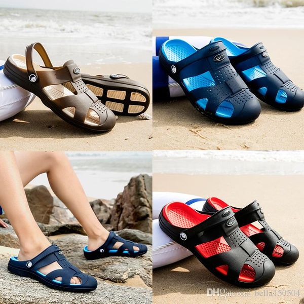 

wholesale designer slippers brand crocss men flat sandals jelly casual shoes wading shoes male double buckle summer beach outdoor flip-flops, Black