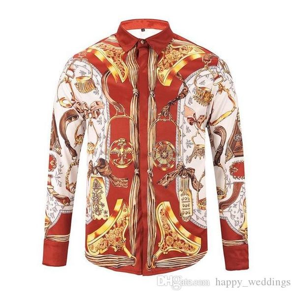 

2018 new gothic shirt men retro mens designer shirts fashion brand long-sleeved 3d gold metal casual slim fit camisa masculina, White;black