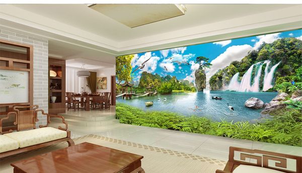 

пользовательские обои 3d китайский стиль ландшафта super hd водопад декорация гостиная спальня фона украшения стены mural обои