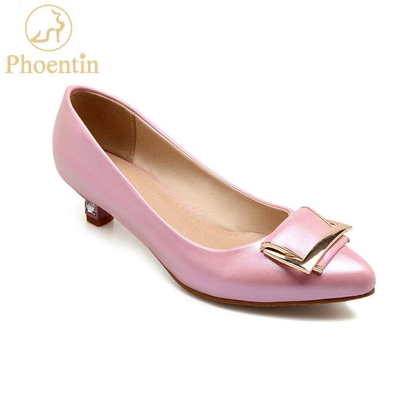 

phoentin kitten heels crystal office shoes women with metal buckle decoration slip on low heels ladies pu leather pink ft678, Black