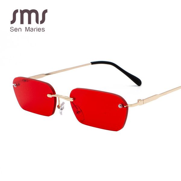 

women trend sunglasses small square luxulry brand vintage rimless rectangle colorful for female eyewear retro sunglasses uv400 ch01, Blue