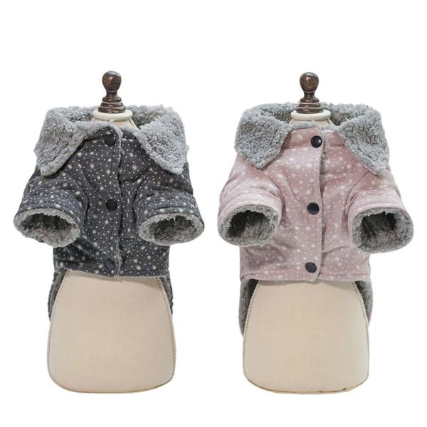 

autumn winter brief pet dogs warm cloth puppy warm jacket snow printing coats with furry collar small medium dogs cat coat