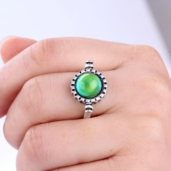 

womens fancy bohemian style real silver plated alloy ring 12 colors change rotating mood stone jewelry mjrs035, Golden;silver