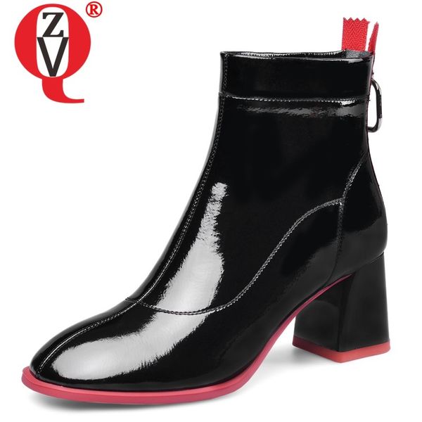 

zvq winter new fashion ankle boots outside high heels round toe genuine leather zip work women shoes drop shipping size 33-41, Black