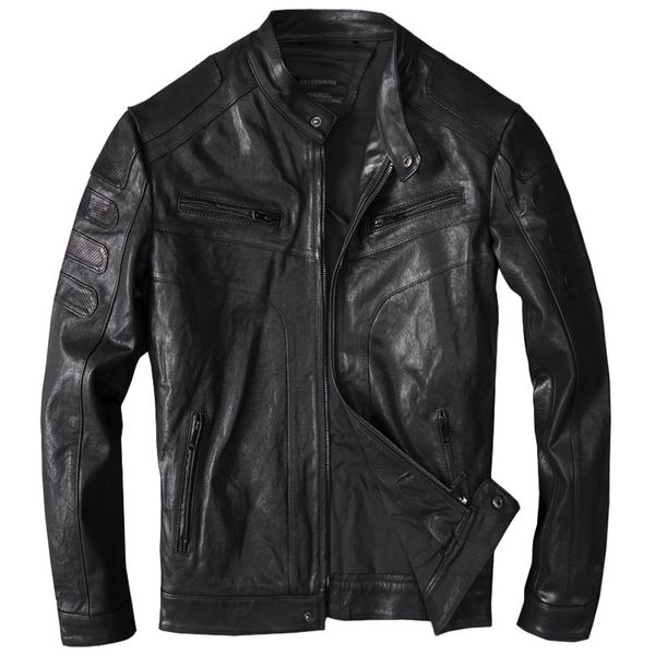 

2019 black men slim fit biker's leather jacket plus size xxxxl russian spring genuine sheepskin motorcycle coat ing
