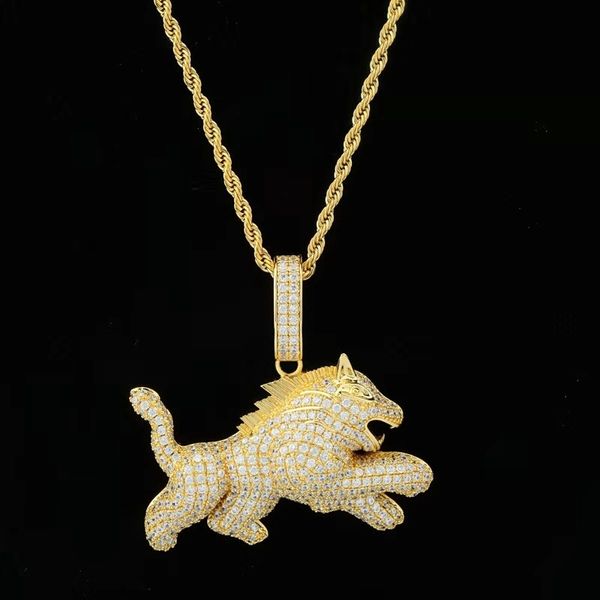Hip Hop Iced Out Wolf Hund Anhänger Halsketten Herren Luxus Designer Gold Silber Roségold Bling Dimaond Hund Tier Anhänger Goldkette Halskette