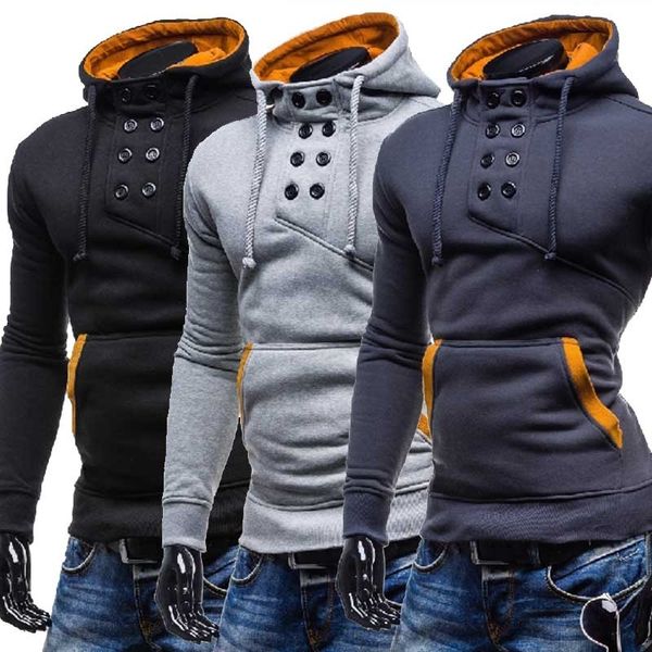 

2019 мужчины толстовка толстовки двубортный повседневный пуловер с капюшоном осень и зима, Black